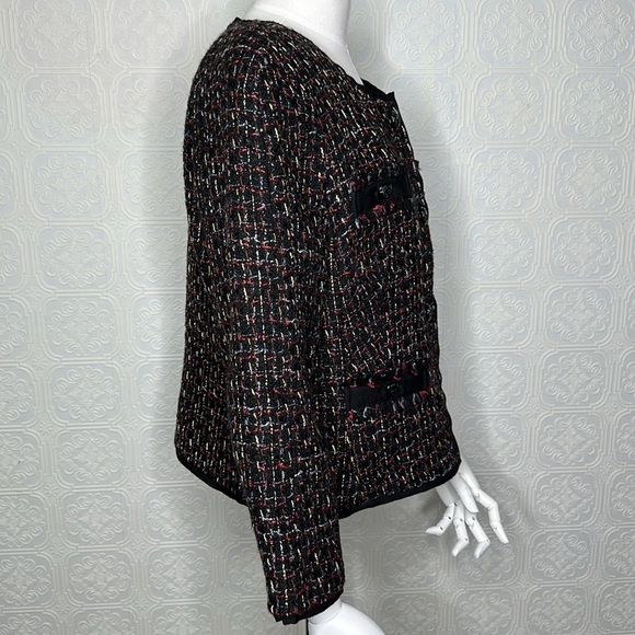 Talbots | Black with Red, Gold, & White Color Tweed Waist Jacket - Picture 3 of 11